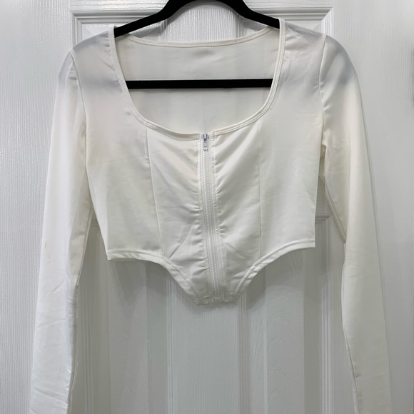 White Corset Zip-Up Long Sleeve - Picture 3 of 4